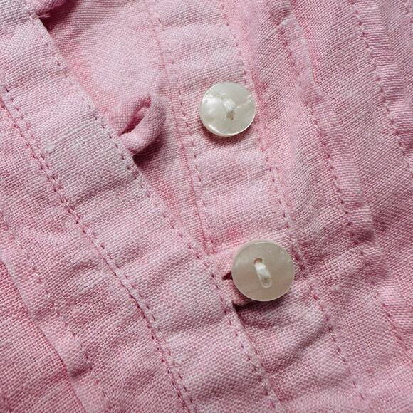 Vineyard Vines Pink Linen Shoft Dress with button front and decorative pleats. - Picture 5 of 9